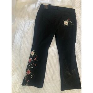 Sandpiper Black Floral Embroidered Bootcut Jeans  22W Super Soft